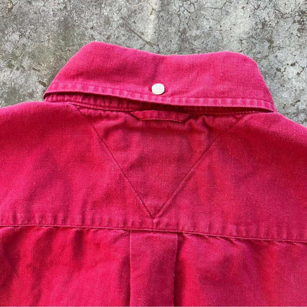 Tommy Hilfiger Vintage 90s Red Linen Blend Shirt Size Large Streetwear - Picture 6 of 9